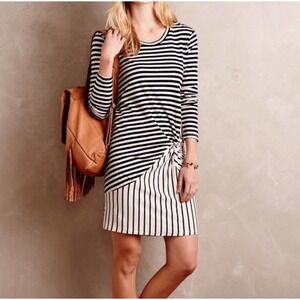 Stateside‎ Midi Dress Womens Large Navy Striped Mixed Stretch Minimalist Beachy